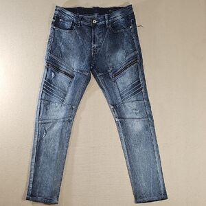 South Pole Men's Slim Blue Jeans with Zipper Accents